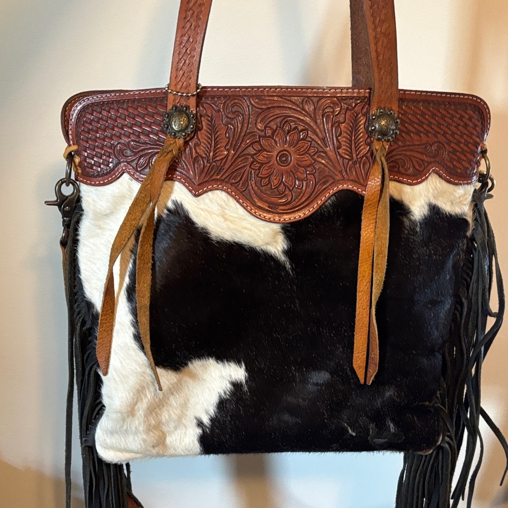 Brown and Black Leather Tote Bag